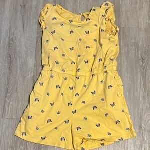 Yellow Butterfly Print Kids Romper
